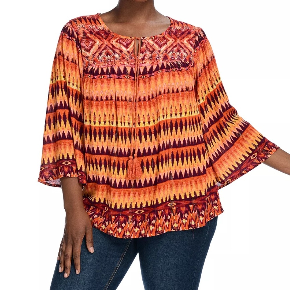Women’s Farmer’s Market by One World 3/4 Sleeve Tassel Blouse